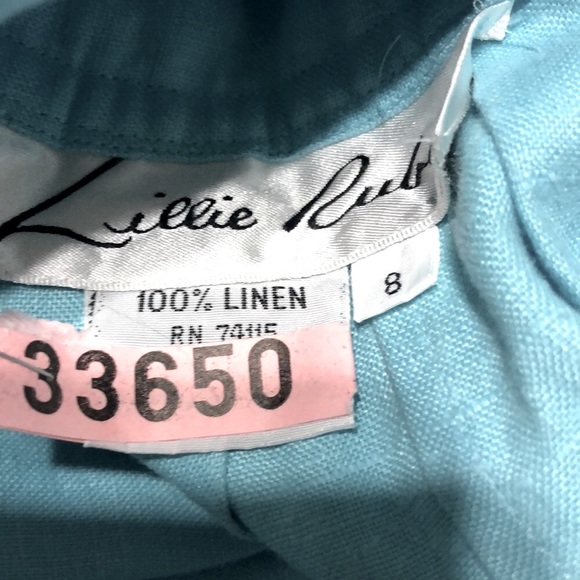 Sz 8 Lillie Rubin Teal Linen/Leather 2 Pc Vintage - Picture 3 of 12